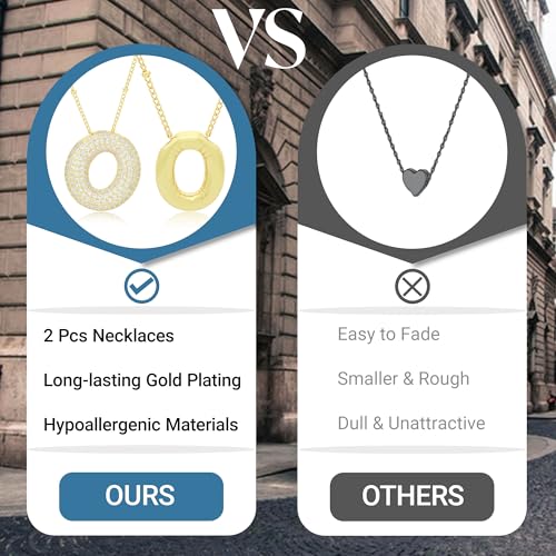 2 PCs Gold Plated Necklace Set for Women - Non Tarnish Jewelry Gift with Fashion Design - style: 2 PCs O Style