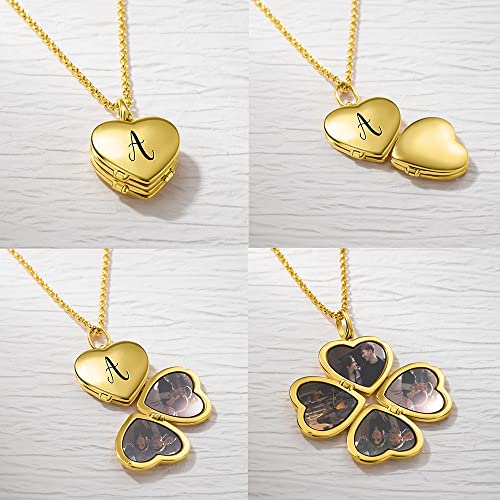 Personalized Photo Locket Necklace that Holds Pictures Sterling Silver Jewelry Gifts for Women Girls Custom Photo Lockets Pendant Necklace Picture Locket Memorial Jewelry Heart Wing Four Leaf Oval - color: Four leaf