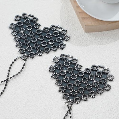 Rhinestone Heart Bra Chain Non Piercing Nipple Jewelry Festival Rave Layered Sexy Necklace Crystal Nipple Body Accessories Jewelry for Women Party - color: Silver