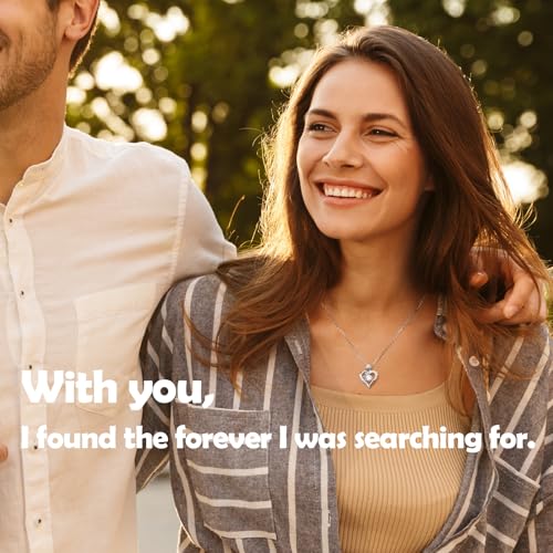 Rose Heart Pendant Necklace Gifts for Wife, Engraved 'I love you' Gift for Wife Girlfriend, Anniversary Birthday Eternity Jewelry Present for Women, Moissanite Necklace Gift for Her - style: Round
