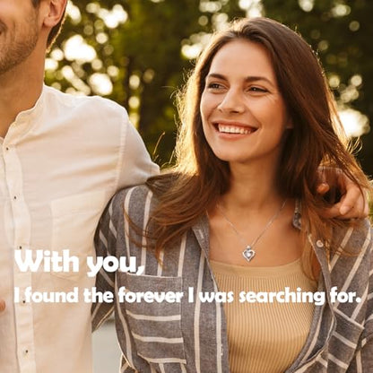 Rose Heart Pendant Necklace Gifts for Wife, Engraved 'I love you' Gift for Wife Girlfriend, Anniversary Birthday Eternity Jewelry Present for Women, Moissanite Necklace Gift for Her - style: Round
