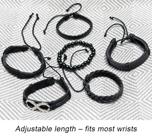 8Pcs Punk Leather Bracelet Set for Men & Women, 6Pcs Braided PU Cuffs, Necklace & Keychain, Adjustable, Stackable - style: Infinity