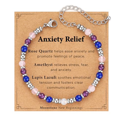 Zocomi Natural Healing Crystal Bracelet for Women, Anxiety Relief Triple Protection 7 Chakras Jewelry Gift for Friends Daughter Mom 6.5+2 Inches - color: Anxiety Relief