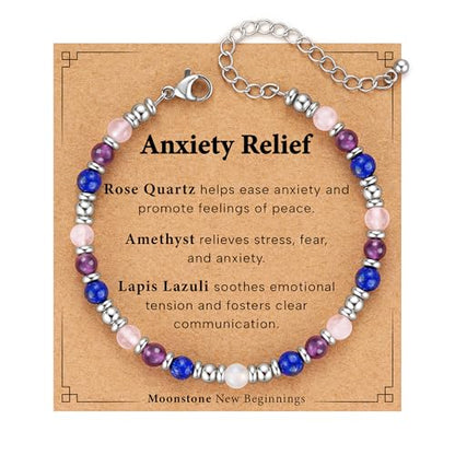 Zocomi Natural Healing Crystal Bracelet for Women, Anxiety Relief Triple Protection 7 Chakras Jewelry Gift for Friends Daughter Mom 6.5+2 Inches - color: Anxiety Relief