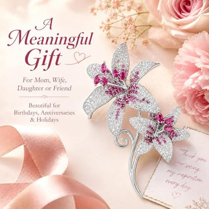 Flower Brooch for Women Rhinestone Pearl Zirconia Flower Lapel Pin Birthday Holiday Gift for Mother Wife Girlfriend - color: 02 Lily-4