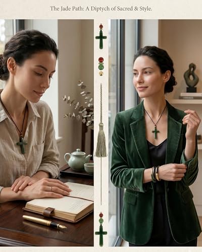 Natural Jade Cross Necklace for Men/Women Green Stone Healing Cross Pendant Necklace Christian Religious Spirit Jewelry Gift - color: A