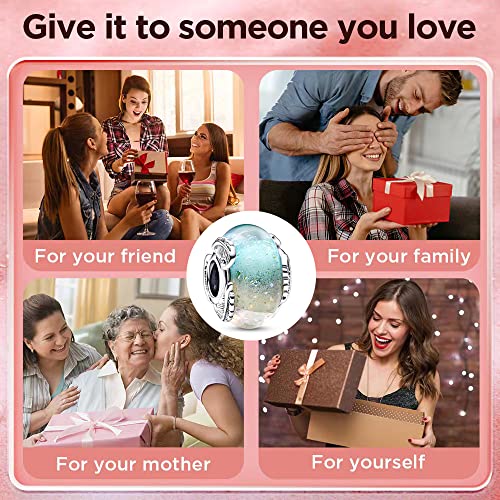 Jewelry Love Heart Charms for Women Bracelets and Necklaces | 925 Sterling Silver,Mother's Day Birthday Christmas - color: Multicolour Murano Glass & Curved Feather Charm