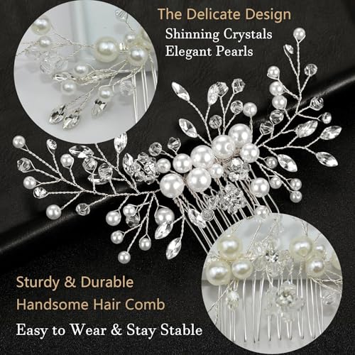 5 Pieces Wedding Hair Accessories: Pearl Crystal Rhinestone Hair Comb, Hair Pins for Brides, Bridesmaids, Women, Girls (Silver, Gold) - color: Silver