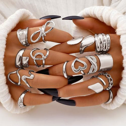 IFKM Gold Chunky Rings Set for Women 14k Gold Plated Thick Dome Stackable Open Rings Trendy Dainty Minimalist Jewelry Gifts - color: Silver, style: Geometric metal wind