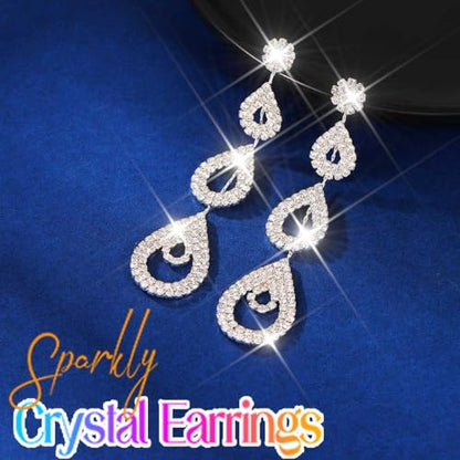 Catery Long Rhinestone Earrings Silver Pageant Earrings Dangling for Women Wedding - color: Silver