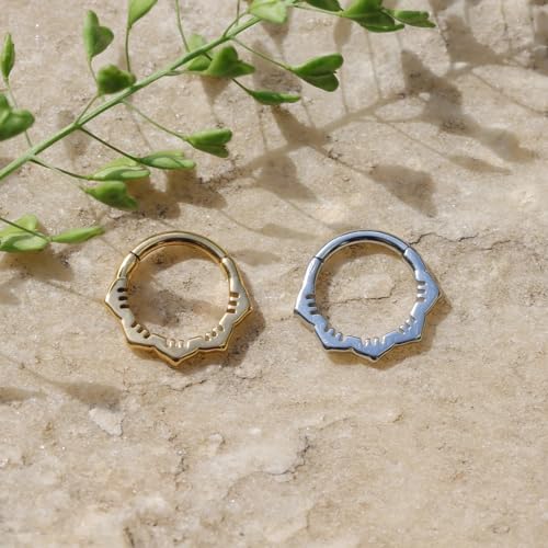 16G Septum Ring Hinged Septum Clicker Nose Ring Septum Piercing Jewelry - color: Flower-silver, size: 10mm