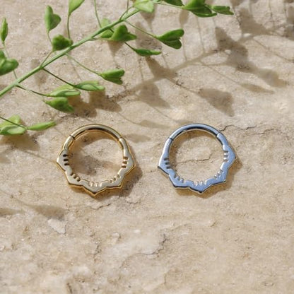 16G Septum Ring Hinged Septum Clicker Nose Ring Septum Piercing Jewelry - color: Flower-silver, size: 10mm