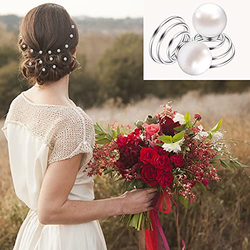 60 PCS 4 Shapes Gems Rhinestone Twister Hair Studs Set Diamond Spiral Pearl Flower Jewels Hair Pins Sticks for Wedding, Bridal, Prom, Party and Special Occasion, Pearl - color: Pearl