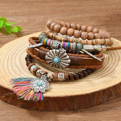Western Outfits for Women Turquoise Western Bracelets Bohemian Vintage Stackable Beaded Leather Bracelets Adjustable Hand-woven Layered Bracelet Western Country Concert Jewelry for Women - style: Tassel