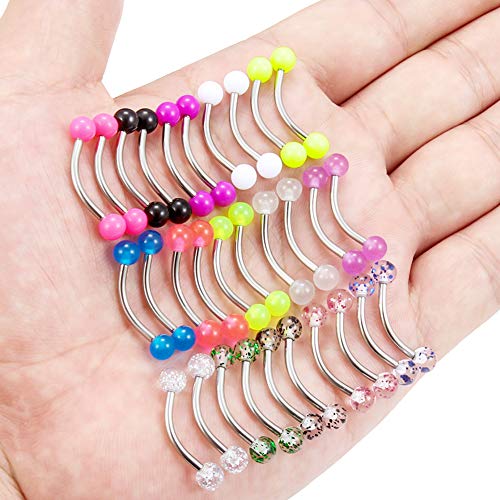 SCERRING 16G 14G Stainless Steel Curved Barbell Snake Eyes Tongue Ring Nipplerings Nipple Rings Piercing Jewelry Retainer 14mm 16mm 30PCS - style: 30PCS - 14G 14mm