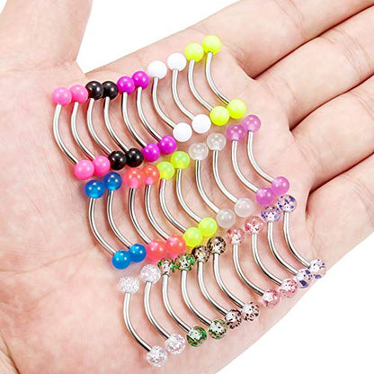 SCERRING 16G 14G Stainless Steel Curved Barbell Snake Eyes Tongue Ring Nipplerings Nipple Rings Piercing Jewelry Retainer 14mm 16mm 30PCS - style: 30PCS - 14G 14mm