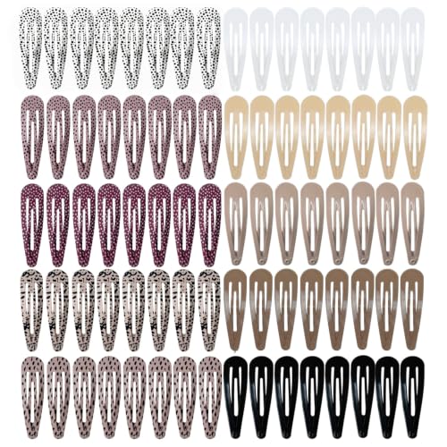 80 Pack 2-Inch Metal Snap Hair Clips, Leopard Print Hair Barrettes for Women and Girls - color: Solid and Print