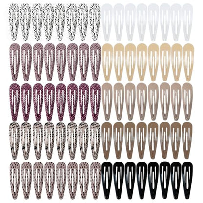 80 Pack 2-Inch Metal Snap Hair Clips, Leopard Print Hair Barrettes for Women and Girls - color: Solid and Print