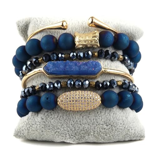 Yomisa Boho Beaded Bracelets/Bangle for Women,Multilayer 5/6/7PCS Healing Natural Handmade Stone Bead Bracelets Stackable Stretch Friendship Beaded Bracelet Set Trendy Western Bohemian Jewelry Gift - color: 6pcs-Blue