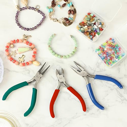 Mr. Pen- Pliers for Jewelry Making, 3 Pack, Chain Nose | Round Nose Pliers Set and Wire Cutter for Beading, Wire Wrapping, Jump Rings, Jewelry Repair, Crafting, DIY - color: Blue, Green, Red