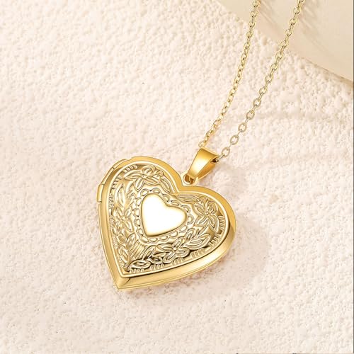 PHOCKSIN Personalized Locket Necklace for Women Photo Necklace with Customized Picture Birth Flower Birthstone Customizable Birthday Gifts - color: #09-Heart Gold Flower