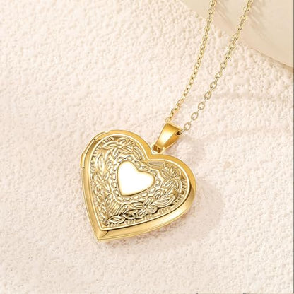 PHOCKSIN Personalized Locket Necklace for Women Photo Necklace with Customized Picture Birth Flower Birthstone Customizable Birthday Gifts - color: #09-Heart Gold Flower