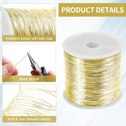 26 Gauge Tarnish Resistant Copper Wire 328ft for Jewelry Wire（Gold） | (0.4mm X 100m) durable craft copper wire, ideal for handmade ornaments design and various DIY handcraft projects - color: Gold