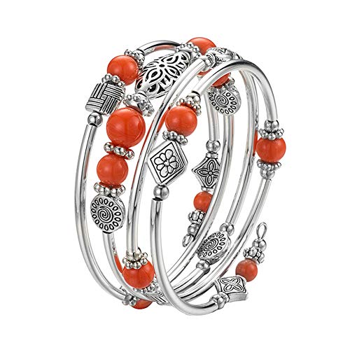 BULINLIN Layered Wrap Bangle Turquoise Bracelet - Bead Bracelet with Natural Agate Stone, Gifts For Women - color: 08-Orange