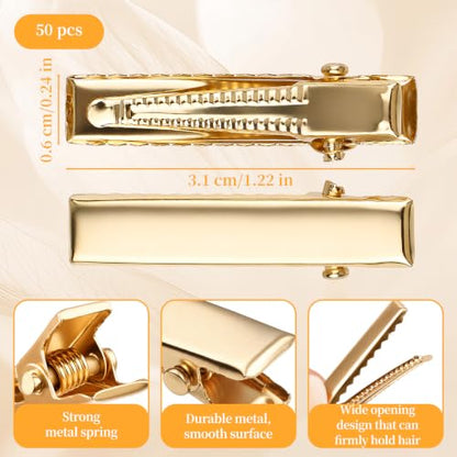 50Pcs Alligator Hair Clips for Hair Bows, 1.8in Gold Metal Hair Clips | Hairdresser Clips in Bulk DIY Supplies for Accessory Making, sticking bows,Hair Curlers, Salon Grips, DIY Hairpins