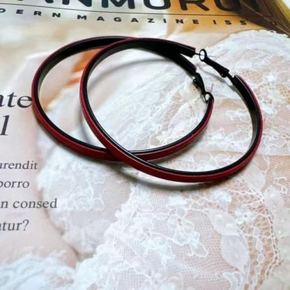 Hoop Earrings for Women Leather Hoop Earrings-Medium/Large Hoops-Lightweight hoop - color: Red