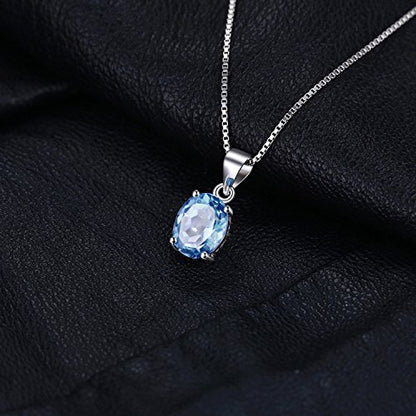 JewelryPalace Natural Gemstone Garnet Peridot Amethyst Citrine Blue Topaz Birthstone Solitaire Pendant Necklace Jewelry Set, 14k Gold Plated 925 Sterling Silver Necklaces for Women, 18 Inch Box chain - color: M-Sterling Silver-Topaz