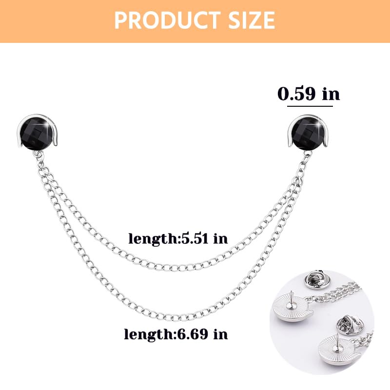 Crystal Rhinestone Brooch Mens Lapel Pins for Shirt Collar Suit Tassel Collar Chains for Shirts Badge Suit Accessories Men Brooch - color: Black-J