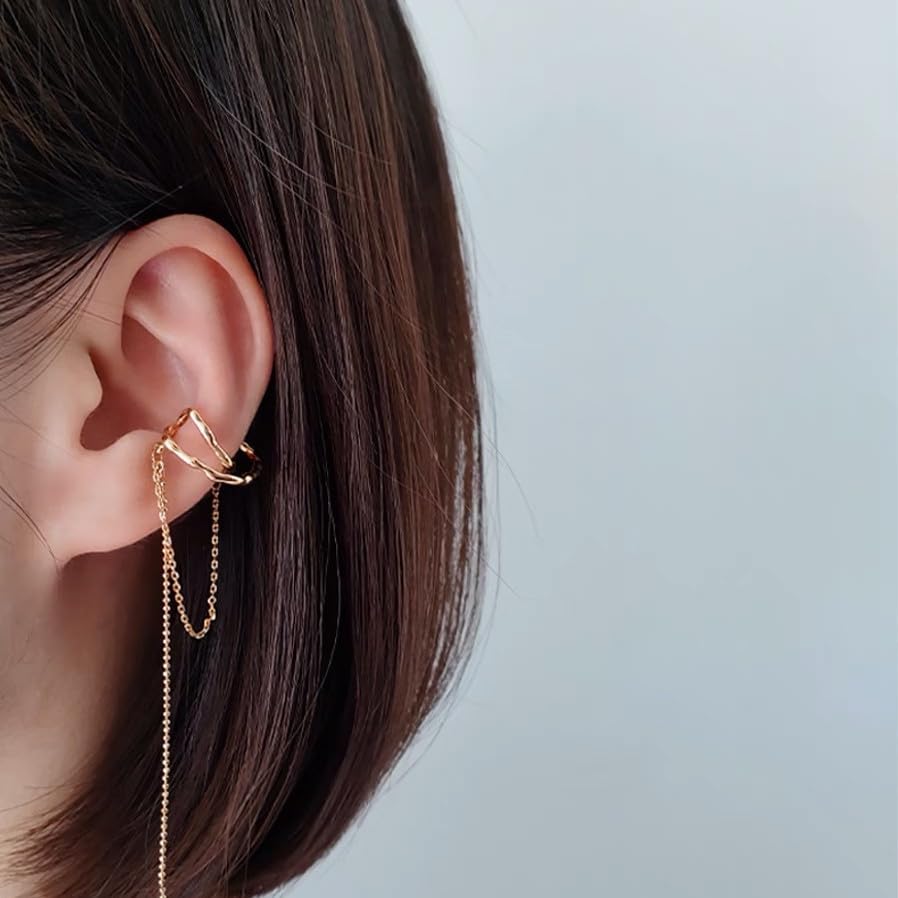 Ear Cuffs Earrings for Women Non Piercing Cartilage Cuff Wrap Clip on Earrings Trendy Pearl Rhinestone Tassel Chain Earrings Jewelry for Women - color: Gold Chain Ear Cuff