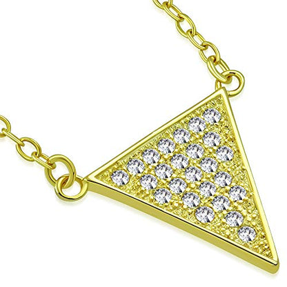 925 Sterling Silver White CZ Triangle Womens Pendant Necklace - color: Yellow