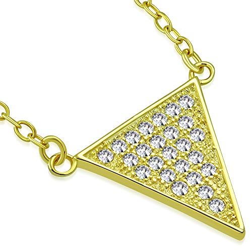 925 Sterling Silver White CZ Triangle Womens Pendant Necklace - color: Yellow