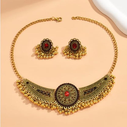 Frodete Indian Jewelry Sets for Women Traditional Bohemian Wedding Jewelry Set Indian Dresses for Women Oxidized Ethnic Party Prom Wear - color: C2:red indian necklace earring sets