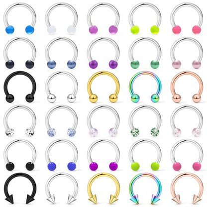 20/18/16/14G Horseshoe Septum Nose Lip Rings Smile Piercings 6/8/10/12/14/16mm Cartilage Helix Daith Earrings Surgical Steel Jewelry for Women Men - size: 14g*5/16in(8mm)