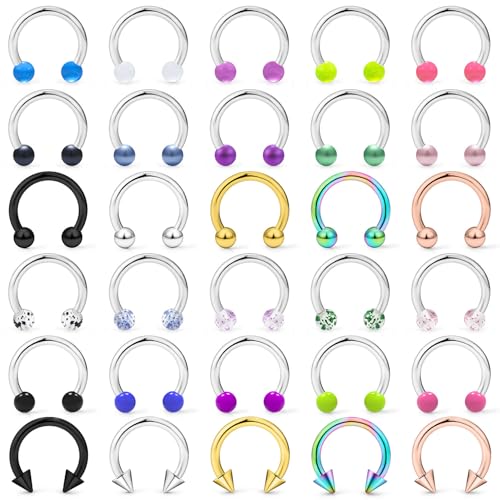 20/18/16/14G Horseshoe Septum Nose Lip Rings Smile Piercings 6/8/10/12/14/16mm Cartilage Helix Daith Earrings Surgical Steel Jewelry for Women Men - size: 14g*3/8in(10mm)