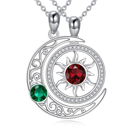 Couples Necklace for 2 Sun and Moon Pendant Matching Jewelry Anniversary Birthday Gifts for Couples BFF - color: May&January