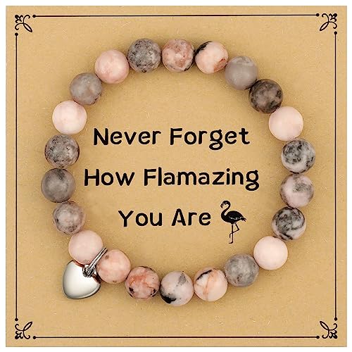 MIXJOY Inspirational Gifts for Women, Heart Charm Pink Elastic Beads Bracelet, Positive Affirmations Get Well Soon Gifts - style: steel heart how flamazing pink