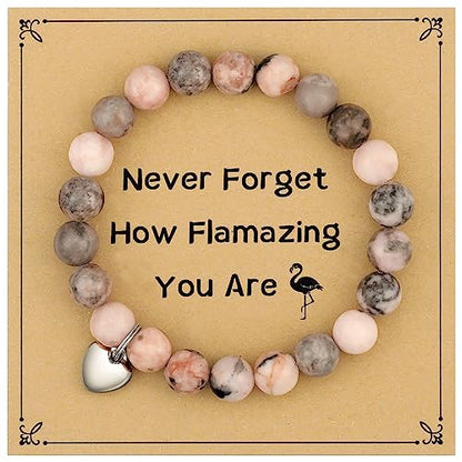 MIXJOY Inspirational Gifts for Women, Heart Charm Pink Elastic Beads Bracelet, Positive Affirmations Get Well Soon Gifts - style: steel heart how flamazing pink