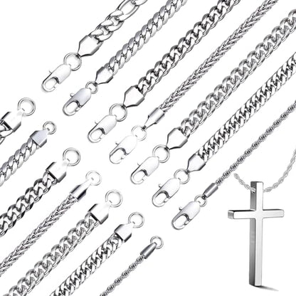 stino 7/8PCs Stainless Steel Chain Necklace Set for Men Women, Silver Tone Necklace Chains Bulk, Figaro Chain, Snake Chain, Cuban Link Chain, Rope Chain. - style: Muti-length- Heavy-7Pcs