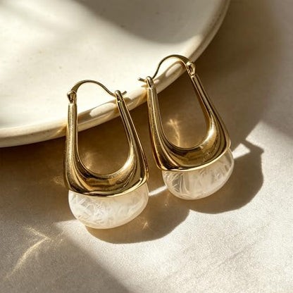 Acrylic Gold Hoop Earrings Chunky Hoop Dangle Drop Huggie Earring Statement Resin Jewelry for Women - color: White