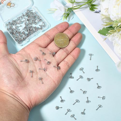 Beebeecraft 100pcs Ball Stud Earrings 304 Stainless Steel Tiny Ball Stud Earrings with Butterfly Ear Backs for Women Men - size: 2mm