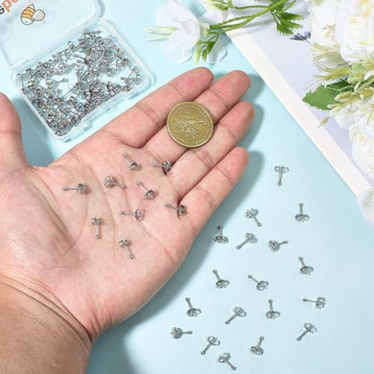Beebeecraft 100pcs Ball Stud Earrings 304 Stainless Steel Tiny Ball Stud Earrings with Butterfly Ear Backs for Women Men - size: 2mm