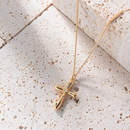 Fettero Cross Necklace for Women Faith Pendant 14K Plated Dainty Chain Necklaes Minimalist Simple Tiny God Lords Prayer Religious Jewelry - style: Balloon Cross