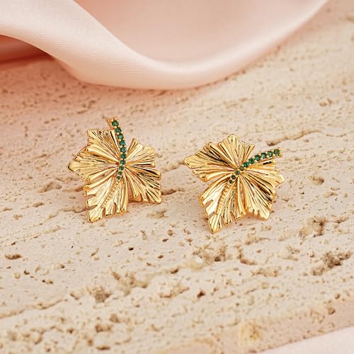 Sylph Large Gold Earrings for Women, Chunky Gold Statement Drop Dangle Earring Maple Leave Ginko Leaf Jewelry Gifts - style: Middle Maple Leaf Earrings