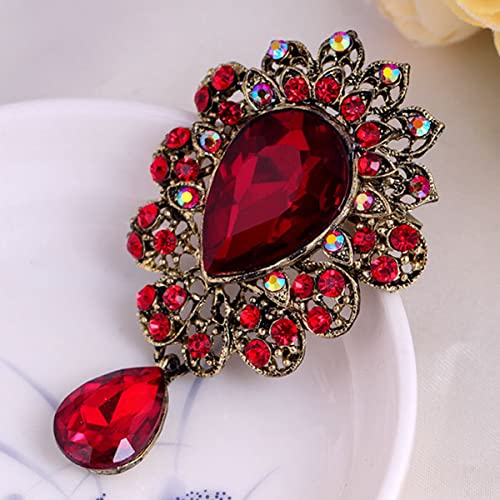 seven wolves Women Crystal Bouquet Brooch Pin All-Match Accessories Rhinestone Brooches and Pins - color: Red A