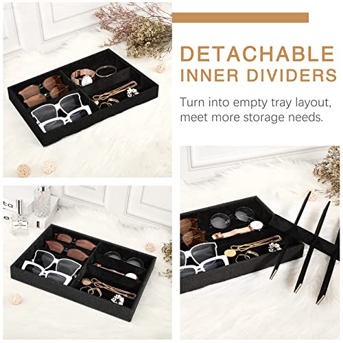 Emibele Glasses Organizer Jewelry Tray, 8 Grids Velvet Tray Watch Storage Stackable Jewelry Showcase Display Storage with Detachable Inner Dividers, Black | Detachable Glasses Eyeglasses Jewelry Watch Storage Showcase Display Tray, Black - style: C1- eigh