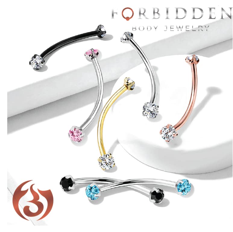 Forbidden Body Jewelry Snake Eyes Piercing Jewelry Tongue, Conch, Belly Button or Eyebrow Rings for Women & Men - 16g Curved Barbell 3mm Clear Crystal Surgical Steel Piercing (1 Pcs - 9/16") - color: Clear (Gold Tone)